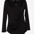 Nolita Sky Black Long Sleeve Floral Crochet Stud Embellished Knit Top - L