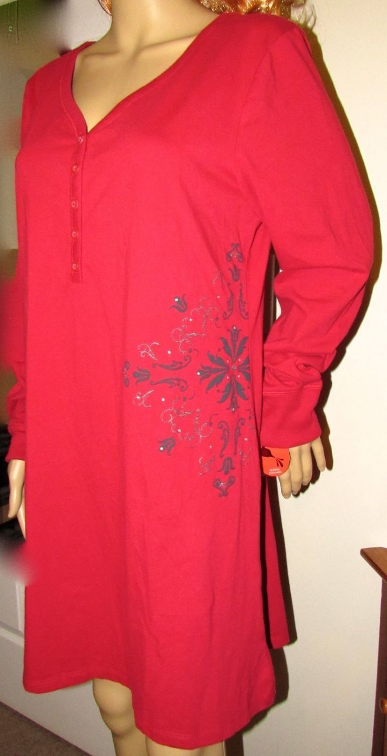 SONOMA life + style Solid Red Scroll Knit Sleepshirt "Holiday Hideaway" Size: XL