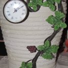 Metal Grape Leaf & Vine Desk or Table Clock, Antiqued Patina, Hand Rubbed Finish