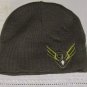 Reversible Solid Green Beanie with Embroidered Eagle w/Camouflage Print Inside