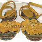 Unisa Gold Leather Flower Ankle Strap Sandals S: 6.5 M