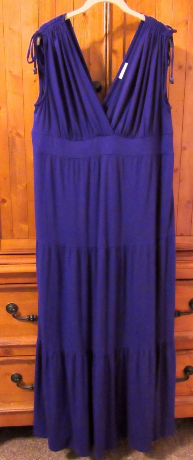 Liz Lange Maternity Solid Purple V-Neck Peasant Styled Maxi Dress Sleeveless L