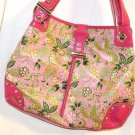 Pink Faux Patent Trim w/Florals Rhinestone Studded Satchel/Shoulder Bag