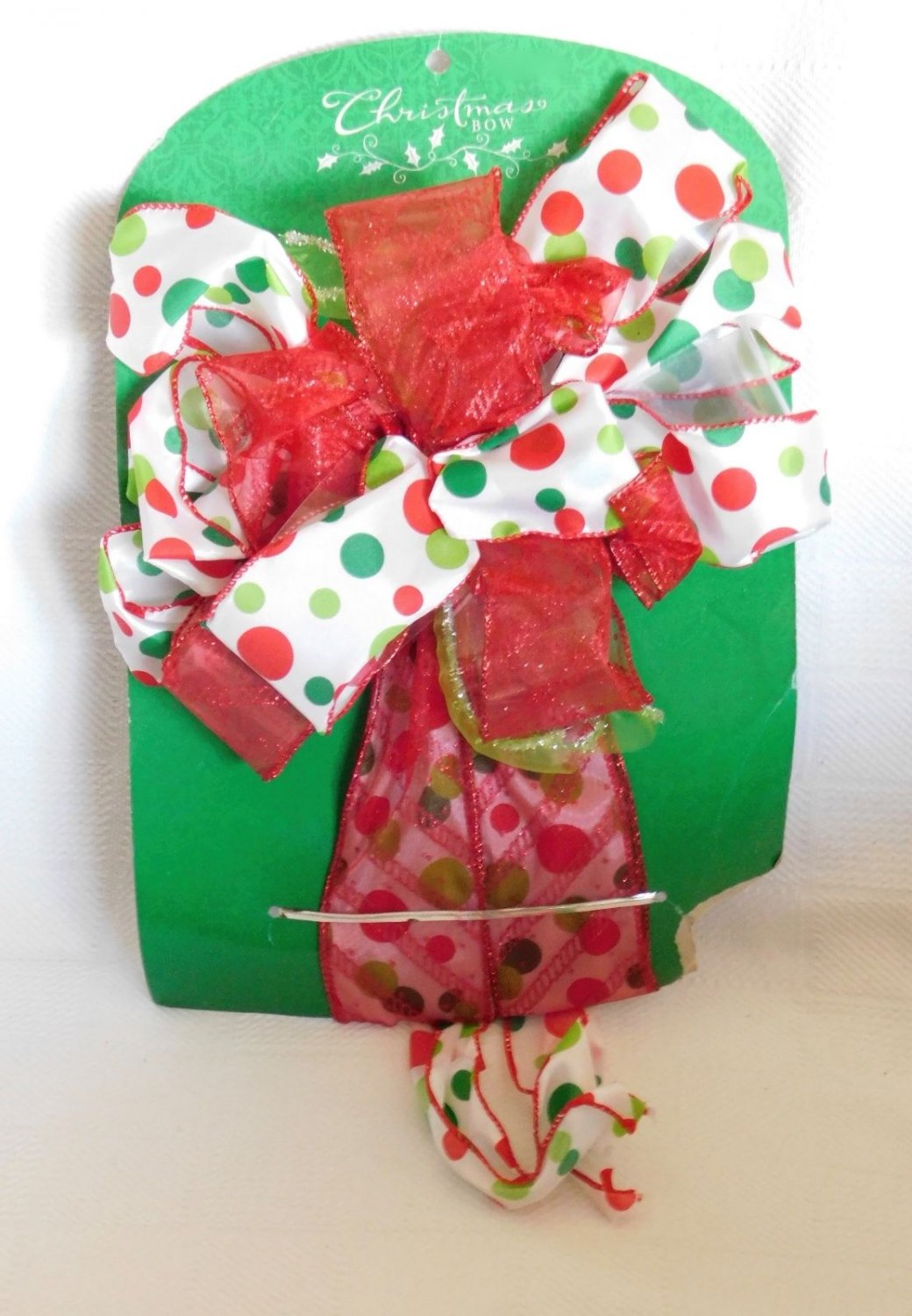 Christmas Bow - Christmas Tree Topper Polka Dot Ribbon Bow Topper