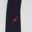 Navy Blue Poinsettia Embroidered Neck Tie Blue Red