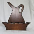 Mid Century Primitive Wood Pitcher Shaped Basket/Towel Rack/Planter Wooden