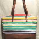 Croft & Barrow Domed 400 Shorty Stripe Multi-Color Tote Canvas Handbag Large
