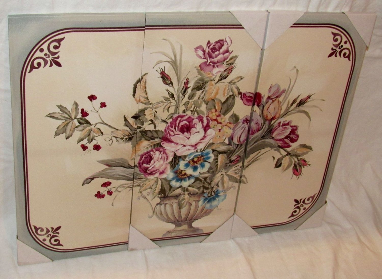 3-Piece Potted Flower Art Set Screen Printed On Canvas Oil Painting
