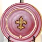 10" Red Ceramic Fleur De Lis Plate/Dish with Metal Scroll Plate Stand