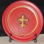 10" Red Ceramic Fleur De Lis Plate/Dish with Metal Scroll Plate Stand