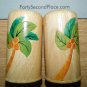 Vintage Hand Painted Coconut Tree Design Wood Salt Pepper Shaker Set by Clay Art