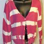 Converse One Star Button Front Pink/Gray Striped Thin Ladies Cardigan Size: M