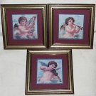 3 Gold Framed Art Prints Cherub Little Angel Playing Music Instrument Wall Art