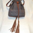 Sonoma life+style Eyelet Lace Bucket Tote Bag Gray Canvas/Lace/Faux Leather