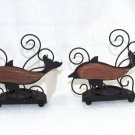 Metal & Wood Brown Dolphin Candle Holder Stands - Set of 2