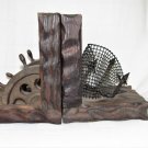 Vintage Wood Nautical Bookends Mid Century 70s Ship Captain Steering Wheel