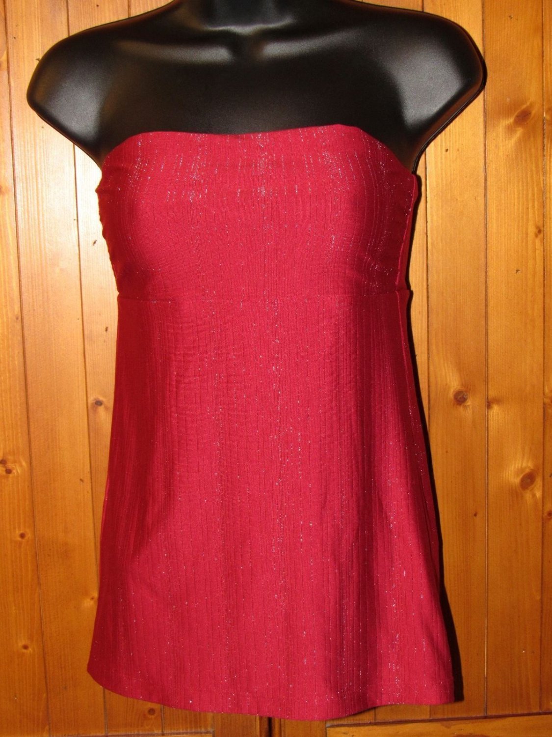Express Red Tube Top With Small Silver Glittery Stripes Nylon/Spandex Sexy S: S