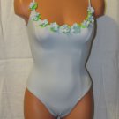 Rosa Ferrer Blue Swimsuit With Floral Embellishment Size: 4