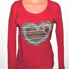Zara Trafaluc Red Embellished Knit Heart Long Sleeve Top Size: L