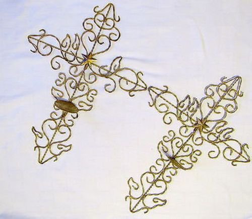 Metal Cross Wall Decor Candle Holder with Star Accent Gold-Tone 25 x 18 Set of 2