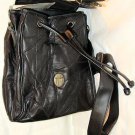 Cornerstone Vintage 80s Black Faux Leather Patchwork Drawstring Backpack