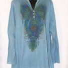 Avenue Rhinestone Embellished Long Sleeve Hooded Knit Top Multi-Color Plus