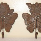 Set of 2 Cast Iron 8" Butterfly & Flower Wall Hooks