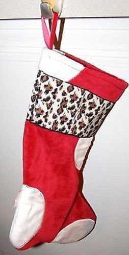 CoCaLo Christmas Stocking Red/White with Leopard Print