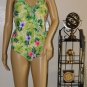 YBL Your Best Look Lime Green Tropical Floral One-Piece Swimsuit+Cover-Up S: 14