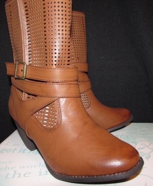 Bobbi Perforated Mid-Calf Brown Boots Women's S: 9-9.5 M - Faux Leather Med Heel