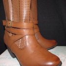 Bobbi Perforated Mid-Calf Brown Boots Women's S: 9-9.5 M - Faux Leather Med Heel