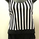 NWT Sun Streak/Newport News Blk/Wht Striped One Piece Halter Swimsuit Suit S: 12