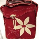Floral & Face Red Genuine Suede Cross-body/Messenger Bag w/Floral Accent