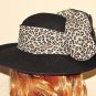 Kakyco Black Wool Felt Tele Crown Leopard Print Bow Band Feather Trim Wide Brim