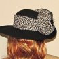 Kakyco Black Wool Felt Tele Crown Leopard Print Bow Band Feather Trim Wide Brim