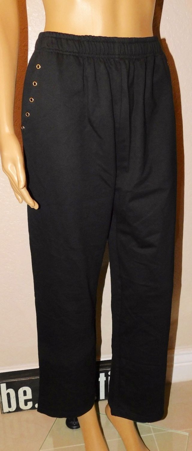 Needle & Threads Women's Gold Grommet-Detail Elastic Waist Black Pants Size: M