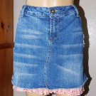 Loop 18 Distressed Denim with Floral Ruffle Hem Mini Skirt Size: 17