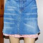 Loop 18 Distressed Denim with Floral Ruffle Hem Mini Skirt Size: 17