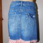 Loop 18 Distressed Denim with Floral Ruffle Hem Mini Skirt Size: 17