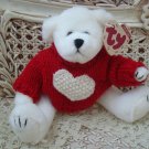TY RETIRED WHITE VALENTINE BEAR WITH HEART SWEATER ***NEW STORE STOCK**