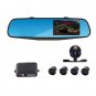 PZ621 4.3 inch LCD Rear View Mirror Car Recorder with Parking Rear Camera + 4 Rear Radar + Sensor
