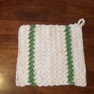 Cotton Dishcloth Washcloth White with Green Stripes on hand