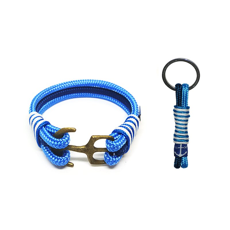 Bran Marion Light, Dark Blue and White Nautical Bracelet and Keychain