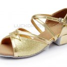 Women's Kids' Gold Sparkling Glitter Sandals Flats Latin Dance Shoes D601001