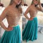 A-Line Off-the-Shoulder Long Sleeves Lace Chiffon Prom Evening Formal Dresses E0015