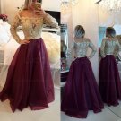 A-Line Off-the-Shoulder Long Sleeves Gold Lace Prom Evening Formal Dresses E0025