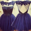 Beaded Short Purple Lace Appliques Sequins Tulle Prom Evening Homecoming Cocktail Dresses E0129
