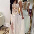 Long White Lace Appliques Long Prom Evening Formal Dresses E0173