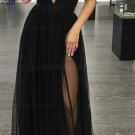 Sexy Long Black V-Neck Prom Dresses Party Evening Gowns E0267