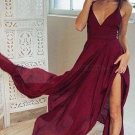 Sexy V-Neck Burgundy Chiffon Long Prom Dresses Party Evening Gowns E0273